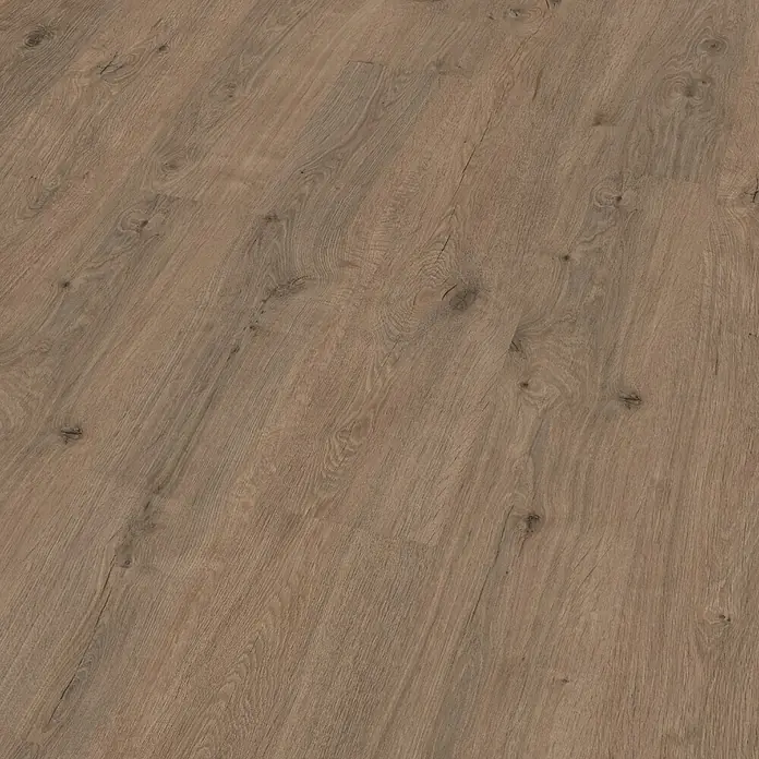 Egger Laminat NatureSense - Murom Eiche natur, Landhausdiele, 1.292 x 193 x 8 mm - Detailaufnahme eines hellbraunen Laminatbodens mit deutlicher Holzmaserung und Astlöchern, ideal für Wohnbereiche.