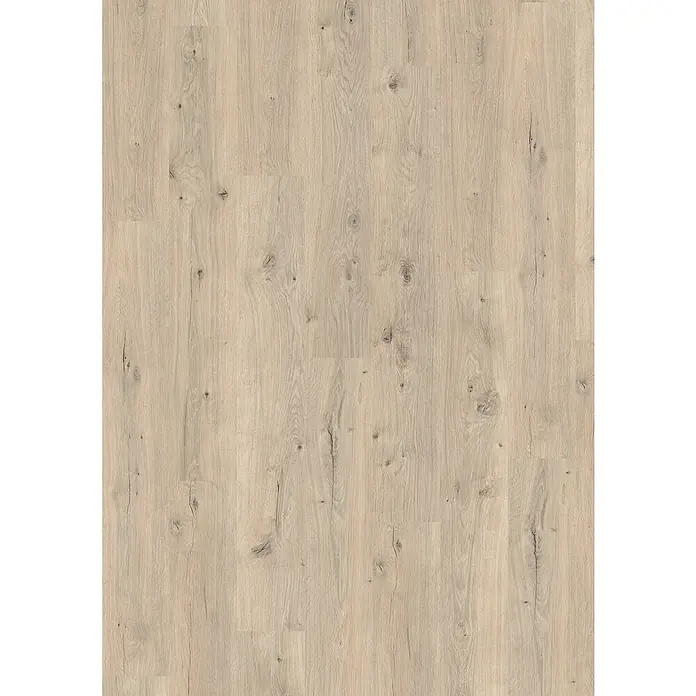 Egger Laminat NatureSense - Murom Eiche, Landhausdiele, 1.292 x 193 x 8 mm - Hellbeiger Eichenlaminatboden mit subtilen Maserungen und Astlöchern für ein natürliches Aussehen, ideal für moderne Innenräume.