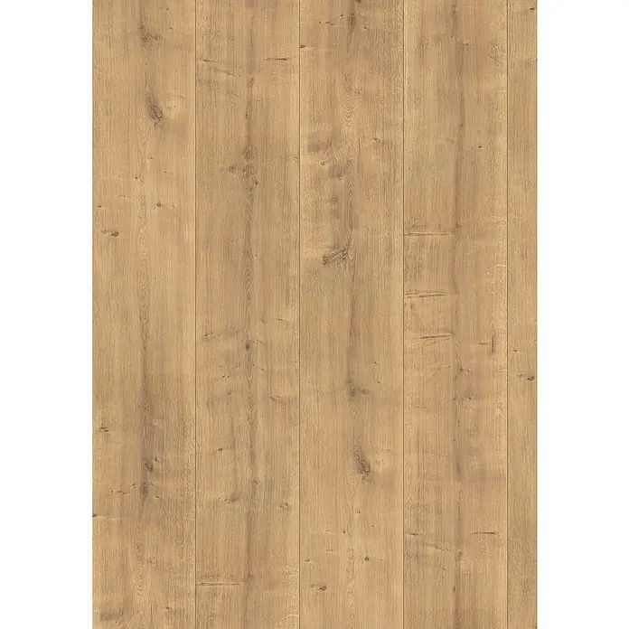 Egger Laminat NatureSense - Hamilton Eiche, Landhausdiele, 1.292 x 327 x 8 mm - Detailaufnahme eines Bodens mit Paneelen in hellen Holztönen, die eine natürliche Holzmaserung zeigen.