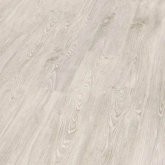 Egger Laminat NatureSense - Girona Kastanie weiss, Landhausdiele, 1.292 x 193 x 8 mm - Helles Laminat in Holzoptik mit Maserung. Die Oberfläche ist matt und die Farbe ist hellgrau bis beige.