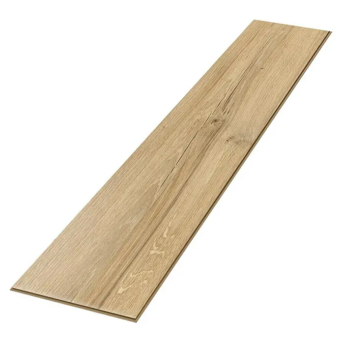 Egger Laminat NatureSense - Livingston Eiche natur, Landhausdiele, 1.292 x 193 x 8 mm - Nahaufnahme einer einzelnen Holzdiele mit schöner Maserung, ideal für Bodenbeläge und Innenausbau.