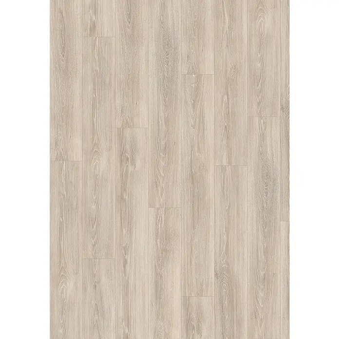Egger Laminat NatureSense - Newport Eiche hellgrau, Landhausdiele, 1.292 x 193 x 7 mm - Nahaufnahme eines hellen Holzlaminatbodens, der eine natürliche Holzmaserung und ein modernes Aussehen zeigt. Ideal für stilvolle Innenräume.