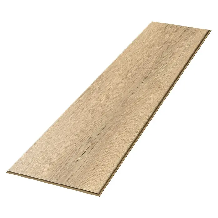 Egger Laminat NatureSense - Carlin Eiche sand, Landhausdiele, 1.292 x 246 x 8 mm - Ein einzelnes Laminatbrett in hellem Holzton mit einer sichtbaren Holzmaserung, ideal für moderne Innenräume.