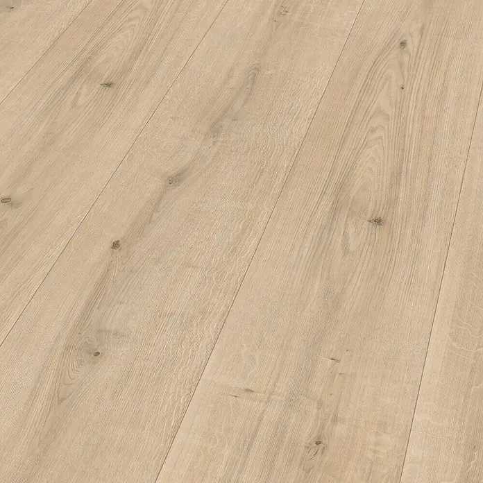 Egger Laminatmuster NatureSense - 297 x 327 x 8 mm, Landhausdiele, Ortega Eiche natur - Helles Laminat mit Holzstruktur. Das Laminat hat eine schöne Maserung und ist in einem warmen Beigeton gehalten.