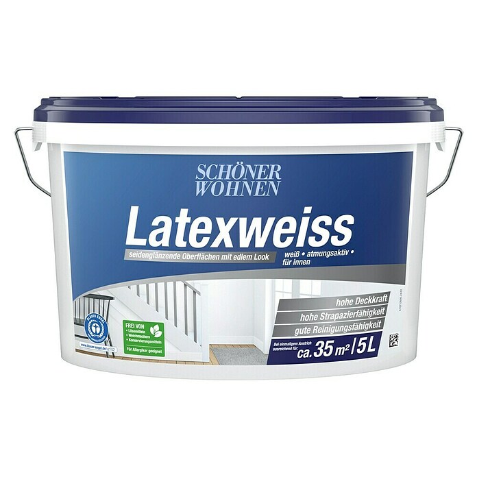 SCHÖNER WOHNEN-Farbe Latexfarbe Latexweiß (Weiß, Seidenglänzend, 5 l, Konservierungsmittelfrei) | BAUHAUS