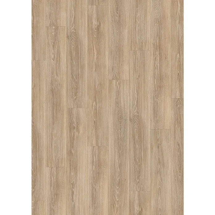 Egger Laminat NatureSense - Newport Eiche hellbraun, Landhausdiele, 1.292 x 193 x 7 mm - Nahaufnahme eines hellen Holzfußbodens mit deutlicher Maserung und warmen Farbtönen, ideal für Wohnräume.