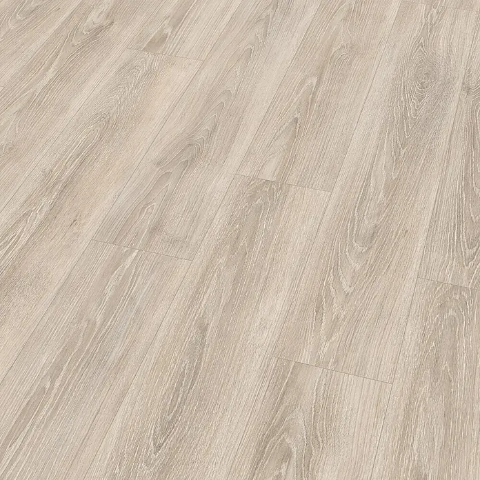 Egger Laminat NatureSense - Newport Eiche hellgrau, Landhausdiele, 1.292 x 193 x 7 mm - Helles Laminat mit Holzmaserung. Das Laminat ist hellbeige und hat eine realistische Holzstruktur für eine moderne und freundliche Atmosphäre.