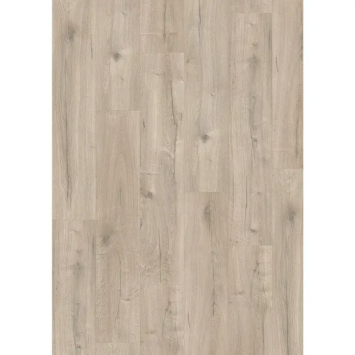 Egger Laminat NatureSense - Loja Eiche creme, Landhausdiele, 1.292 x 246 x 8 mm - Nahaufnahme von Laminatboden, der die Textur und das Muster der Holzmaserung hervorhebt, wodurch seine realistische Optik betont wird.