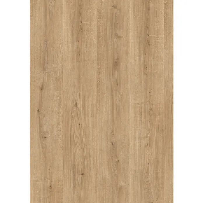 Egger Laminat NatureSense - Ortega Eiche, Landhausdiele, 1.292 x 327 x 8 mm - Ansicht von hellem Eichenparkett. Natürliche Holzmaserung und warme Farbtöne schaffen eine gemütliche und einladende Atmosphäre.