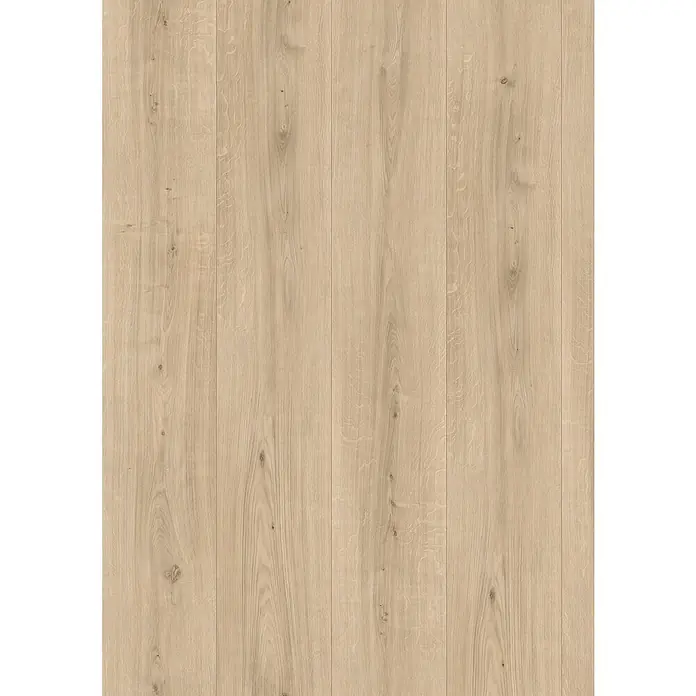 Egger Laminat NatureSense - Ortega Eiche natur, Landhausdiele, 1.292 x 327 x 8 mm - Bild von gebleichten Eichenparkett-Dielen, die eine helle, natürliche Holzstruktur und ein elegantes Design für moderne Innenräume bieten.