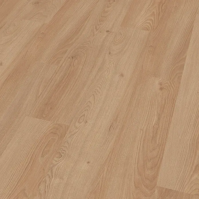 Egger Laminat NatureSense - Conway Eiche, Landhausdiele, 1.292 x 193 x 8 mm - Nahaufnahme eines Laminatbodens mit Holzmaserung in warmen Farbtönen, der ein einladendes und natürliches Ambiente schafft.