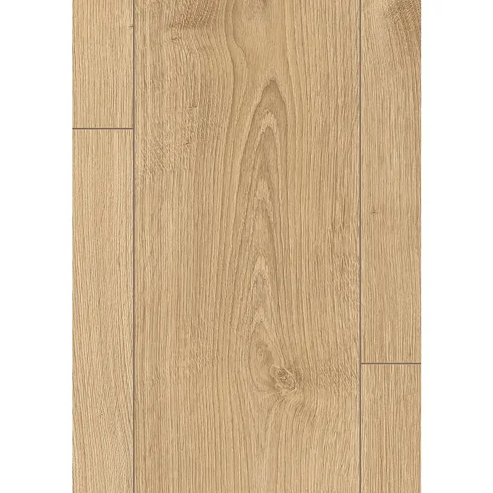 Egger Laminat NatureSense - Nord Eiche sand, Landhausdiele, 1.292 x 193 x 8 mm - Nahaufnahme eines Laminatbodens in Holzoptik, der eine warme, natürliche Atmosphäre durch seine Maserung und Farbe ausstrahlt.