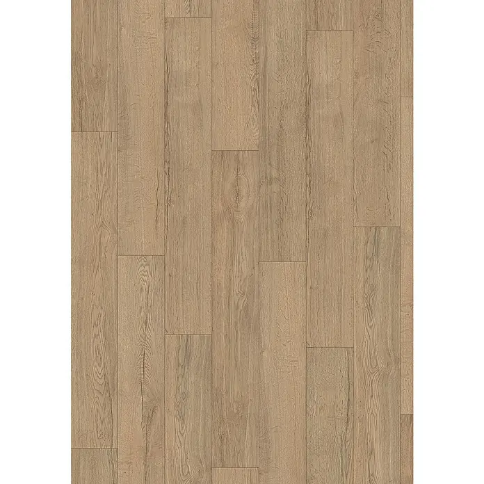 Egger Laminat NatureSense - Elva Eiche natur, Landhausdiele, 1.292 x 193 x 8 mm - Nahaufnahme eines Laminatbodens in Holzoptik, der eine warme und natürliche Atmosphäre vermittelt.\n
