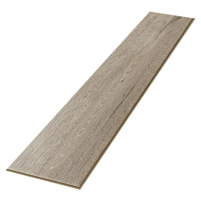 Egger Laminat NatureSense - Melba Eiche grau, Landhausdiele, 1.292 x 193 x 7 mm - Helles Laminatpaneel mit Holzmaserung für Bodenbeläge. Das Paneel zeigt eine detaillierte Holzstruktur und warme Farbtöne.