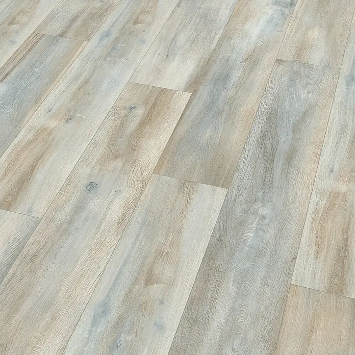 Egger Laminat NatureSense - Abergele Eiche dunkel, Landhausdiele, 1.292 x 193 x 8 mm - Abbildung von hellem Laminatboden, der eine natürliche Holzoptik mit dezenten Farbvariationen aufweist. Das Laminat verleiht jedem Raum eine freundliche Atmosphäre.