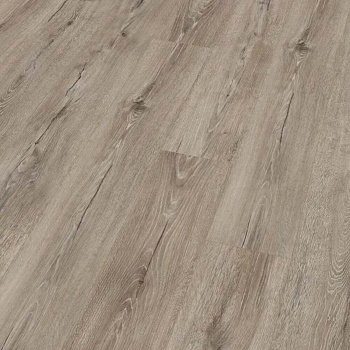 Egger Laminat NatureSense - Melba Eiche grau, Landhausdiele, 1.292 x 193 x 7 mm - Nahaufnahme von hellem Laminatboden mit Holzmaserung, ideal für moderne Innenräume und stilvolle Bodengestaltung.