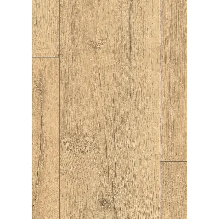 Egger Laminat NatureSense - Loja Eiche natur, Landhausdiele, 1.292 x 193 x 8 mm - Abbildung von hellem Laminatboden mit einer realistischen Holzmaserung und sichtbaren Paneelverbindungen für ein authentisches Aussehen.