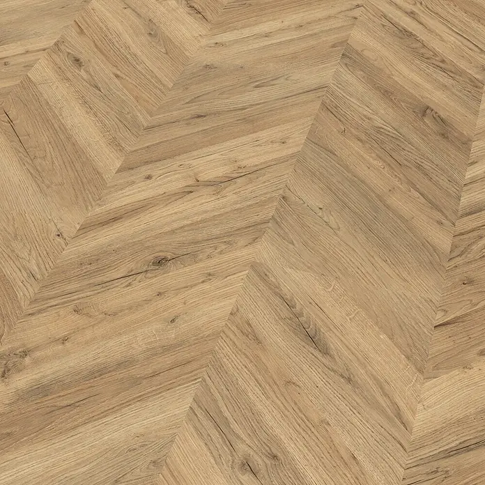 Egger Laminatmuster NatureSense - 297 x 327 x 8 mm, Fischgrät, Rillington Eiche dunkel - Hochwertiger Holzboden in Fischgrätmuster, der Wärme und Eleganz in jeden Raum bringt. Die natürliche Holzstruktur sorgt für ein ansprechendes Ambiente.