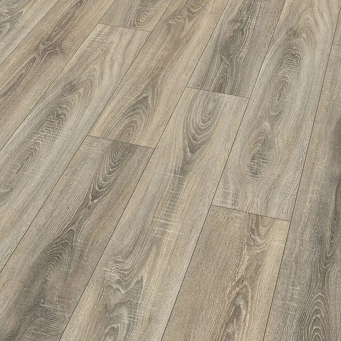Egger Laminat NatureSense - Bardolino Eiche grau, Landhausdiele, 1.292 x 193 x 7 mm - Das Bild zeigt einen modernen Laminatboden in Holzoptik. Das Laminat hat eine natürliche Textur und Farbgebung.