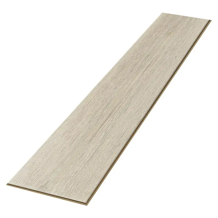 Egger Laminat NatureSense - Kreideeiche, Landhausdiele, 1.292 x 193 x 7 mm - Ein einzelnes Laminatdielenstück mit einem hellen Holzfarbton, das die feine Maserung und Textur des Materials hervorhebt.