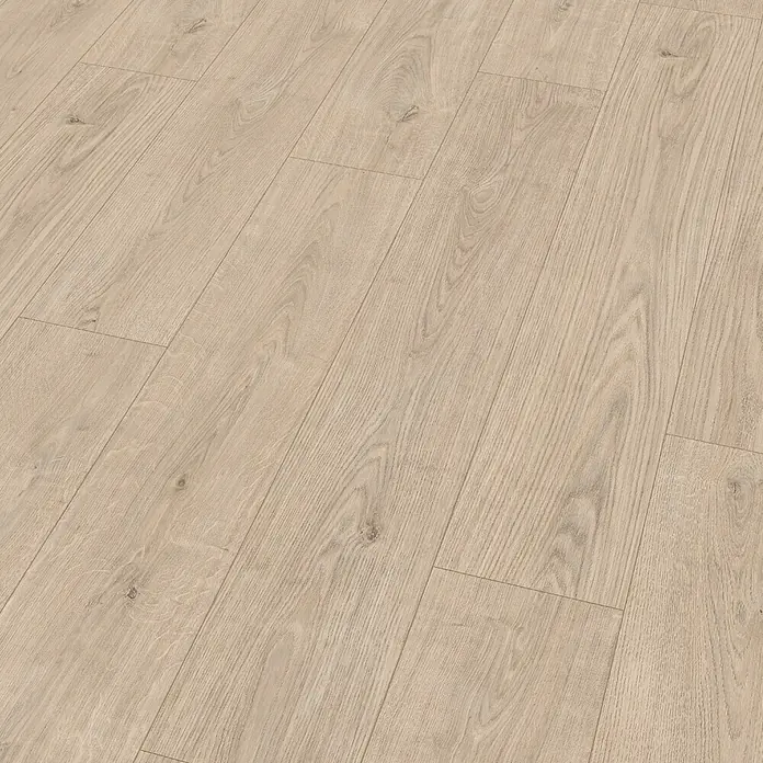 Egger Laminat NatureSense - Berdal Eiche hell, Landhausdiele, 1.292 x 193 x 7 mm - Nahaufnahme eines hellen Laminatbodens mit Holzmaserung.