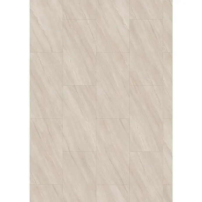 Egger Laminat NatureSense Aqua - Calvia Stein sandgrau, Fliese, 1.292 x 327 x 8 mm - Elegantes Foto von Vinylbodenfliesen mit einer beigen Marmoroptik, ideal für moderne Innenräume, die eine warme und natürliche Atmosphäre suchen.