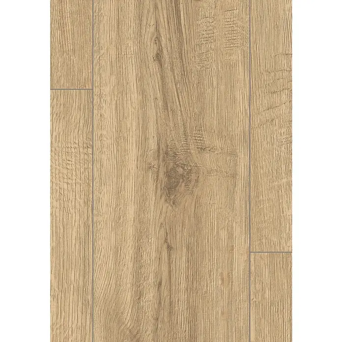 Egger Laminatmuster NatureSense Aqua - 297 x 193 x 10 mm, Landhausdiele, Sherman Eiche hellbraun - Detailaufnahme von Laminatboden mit Holzmaserung in warmen Brauntönen und feinen grauen Fugen.