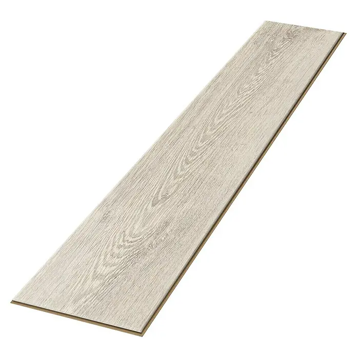 Egger Laminat NatureSense Aqua - Eiche Sedan, Landhausdiele, 1.292 x 193 x 10 mm - Nahaufnahme eines einzelnen Laminatdielen mit hellem Holzmaserungsmuster, ideal für moderne Bodenbeläge. Das Laminat bietet eine robuste und stilvolle Lösung.