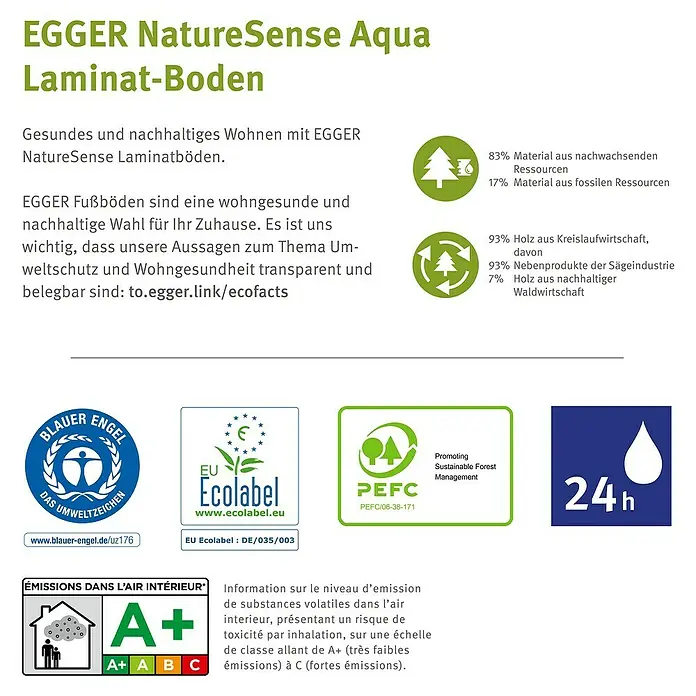 Egger Laminat NatureSense Aqua - Calvia Stein sandgrau, Fliese, 1.292 x 327 x 8 mm - EGGER NatureSense Aqua Laminat-Boden: Gesundes und nachhaltiges Wohnen mit umweltfreundlichen Materialien und geringen Emissionen.