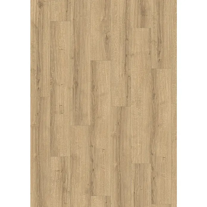 Egger Laminat NatureSense Aqua - Sherman Eiche hellbraun, Landhausdiele, 1.292 x 193 x 10 mm - Detailaufnahme von hellem Laminatboden in Holzoptik, der Wärme und Natürlichkeit in jeden Raum bringt.