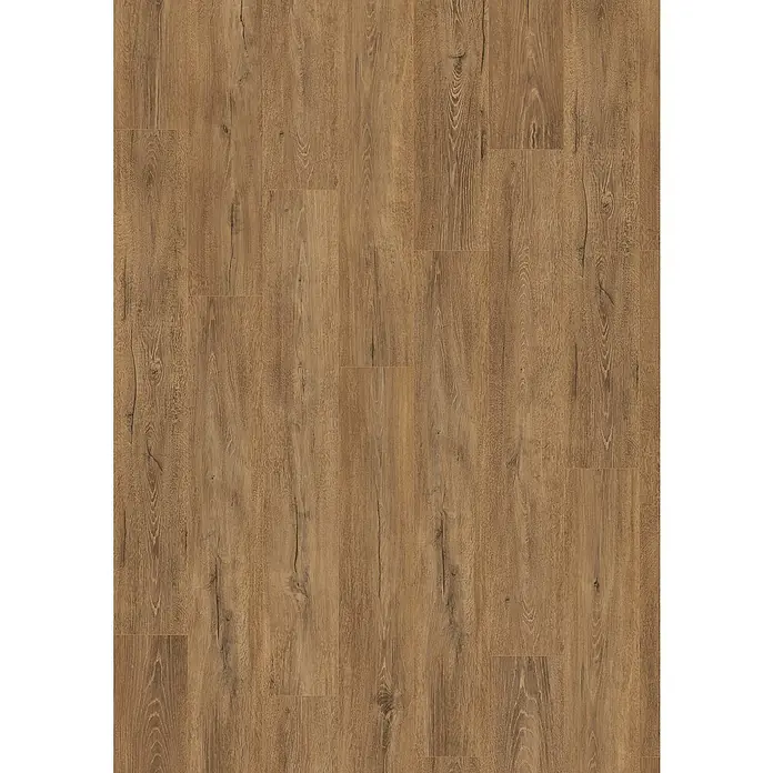 Egger Laminat NatureSense Aqua - Melba Eiche braun, Landhausdiele, 1.292 x 193 x 8 mm - Ansicht von Eichenparkett mit naturfarbenen Holzmuster und dunklen Maserungen für einen rustikalen Look.
