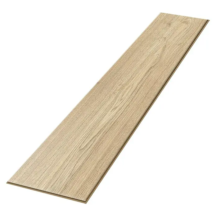 Egger Laminat NatureSense Aqua - Olchon Eiche sandbeige, Landhausdiele, 1.292 x 193 x 8 mm - Detailaufnahme einer einzelnen Holzdiele mit hellem Holzton und deutlicher Maserung, ideal für Bodenbeläge und Innenausbau.