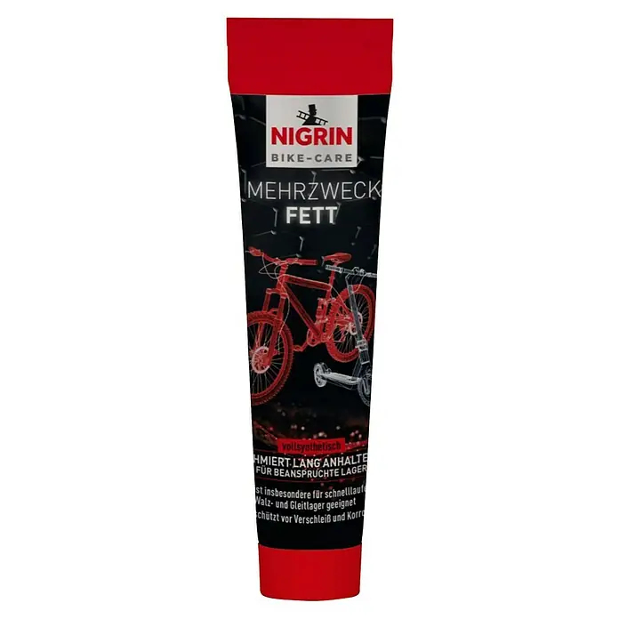 Nigrin Mehrzweckfett 125 ml - 125 ml - Nigrin Bike-Care Mehrzweckfett-Tube mit Fahrrad- und Roller-Illustration. Sorgt für lang anhaltende Schmierung und Schutz vor Verschleiß.