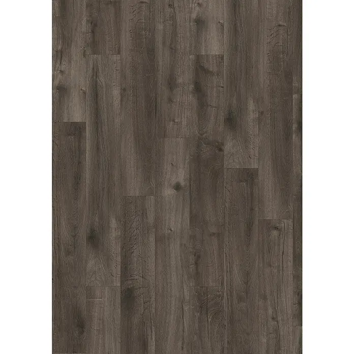 Egger Laminat NatureSense Aqua - Loja Eiche grau, Landhausdiele, 1.292 x 193 x 8 mm - Detailaufnahme eines dunklen Holzbodenbelags mit ausgeprägter Maserung, ideal für stilvolle Innenräume.