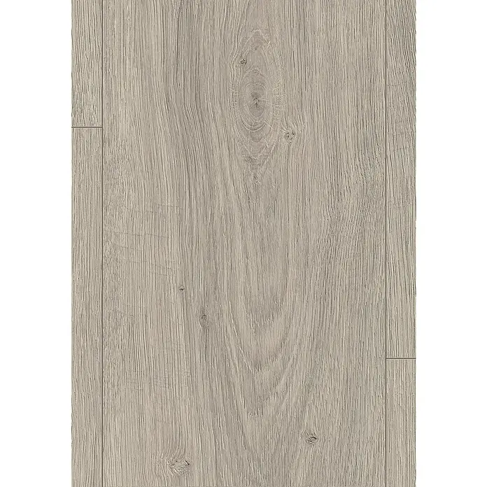 Egger Laminatmuster NatureSense Aqua - 297 x 246 x 8 mm, Landhausdiele, Victoria Eiche hellgrau - Detailaufnahme eines hellen Laminatbodens mit Maserung und Astlöchern, ideal für moderne Wohnräume.