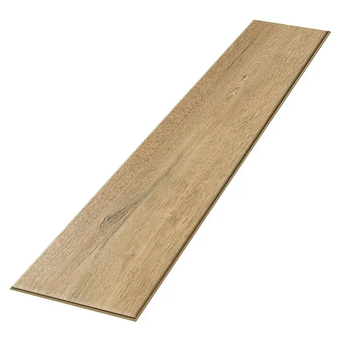 Egger Laminat NatureSense Aqua - Melba Eiche natur, Landhausdiele, 1.292 x 193 x 10 mm - Nahaufnahme einer einzelnen Diele Laminatboden mit hellem Holzmaserungsmuster.