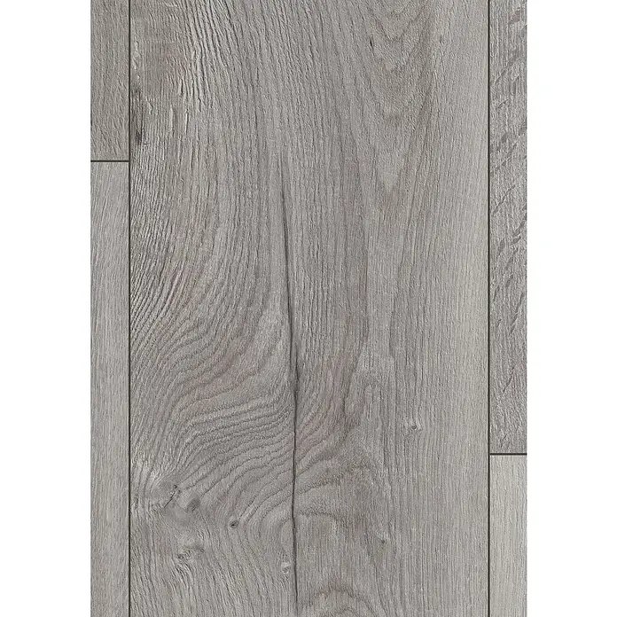 Egger Laminat NatureSense Aqua - Loja Eiche hellgrau, Landhausdiele, 1.292 x 246 x 8 mm - Nahaufnahme von grauen Laminatdielen mit realistischer Holzmaserung, ideal für moderne Inneneinrichtungen und Renovierungen.