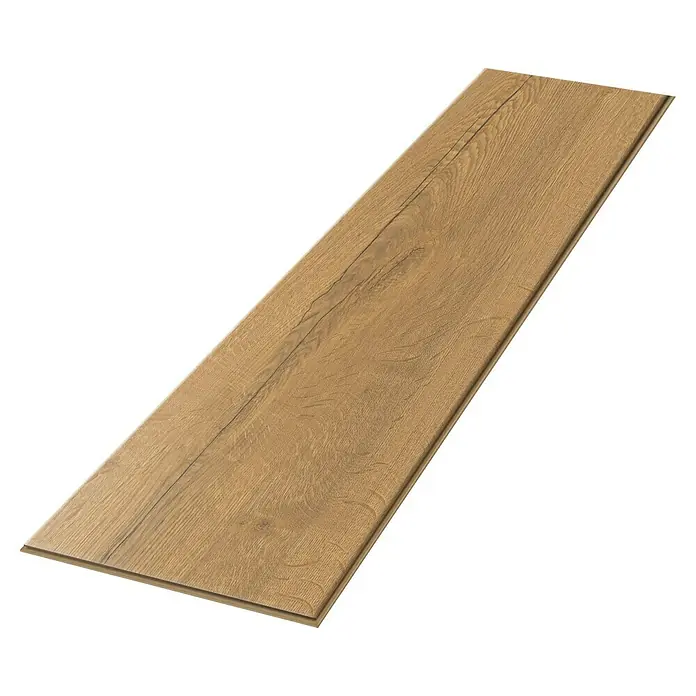 Egger Laminat NatureSense Aqua - Elva Eiche honig, Landhausdiele, 1.292 x 246 x 8 mm - Detailaufnahme eines Laminatbodens. Die Textur zeigt eine natürliche Holzoptik mit feinen Maserungen und einer warmen Farbgebung.