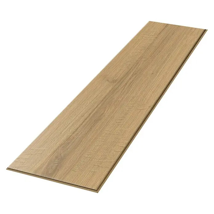 Egger Laminat NatureSense Aqua - Sherman Eiche honig, Landhausdiele, 1.292 x 246 x 8 mm - Produktfoto einer einzelnen Diele in heller Holzoptik mit einer fühlbaren Struktur, geeignet für Bodenbeläge.