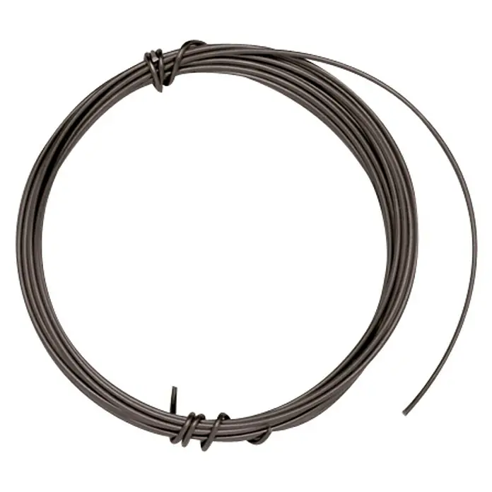 Basteldraht - Schwarz, Ø x L: 2 mm x 2 m, Aluminium - Draufsicht auf ein kreisförmig aufgewickeltes, braunes Bindedraht-Produkt mit Drahtenden, ideal für den Gartenbau.