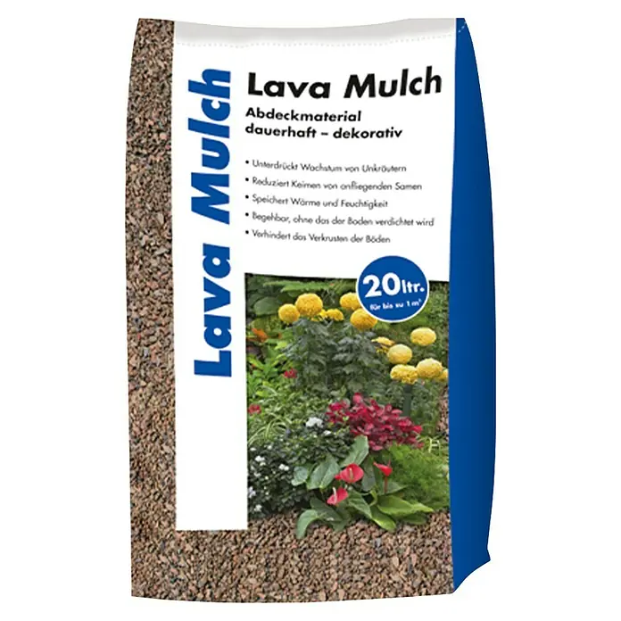 Hamann Mercatus Lavamulch - Rot, Körnung: 2 mm - 8 mm, 20 l - Sack mit 20 Liter Lava Mulch, ein langlebiges, dekoratives bräunlich-graues Vulkangesteinsmaterial für den Garten.