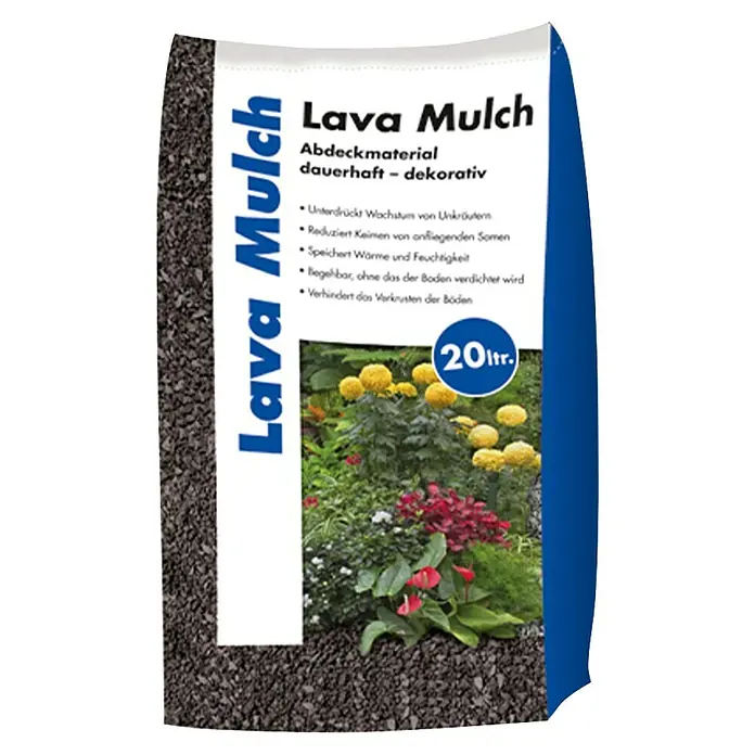 Hamann Mercatus Lavamulch - Anthrazit, Körnung: 2 mm - 8 mm, 20 l - Sack Lava Mulch, 20 Liter, dunkelgraues, körniges Abdeckmaterial für Gärten.
