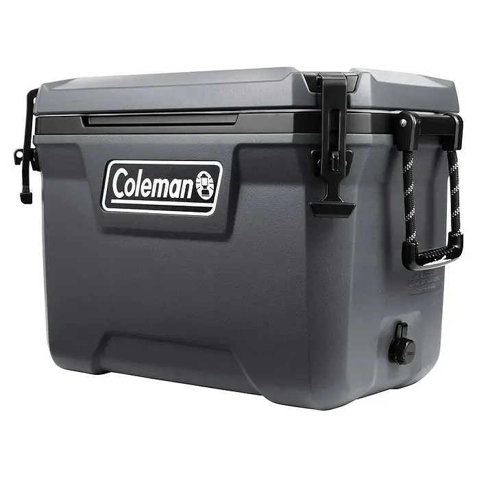 Coleman Kühlbox Convoy QT55 - L x B x H: 37 x 65 x 44 cm, Schwarz, 53 l - Graue Coleman Kühlbox mit robusten Griffen und Verschlüssen, ideal für Outdoor-Abenteuer und zum Frischhalten von Lebensmitteln.