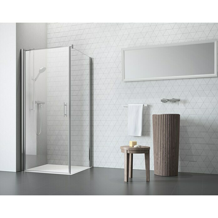 Camargue Vario Eckdusche S3+S790 x 90 x 195 cm, Stärke: 6 mm, Silber Front View