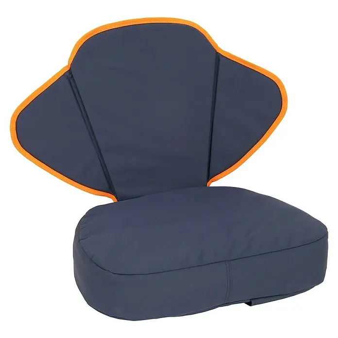 Sevylor Kajak Maui 2 + 1 - L x B: 380 x 98 cm, Nutzlast: 250 kg, Geeignet für: 2+1 Personen - Nahaufnahme eines dunkelblauen Kajaksitzes mit orangefarbenen Akzenten, der Komfort und Haltbarkeit für Paddelabenteuer bietet.