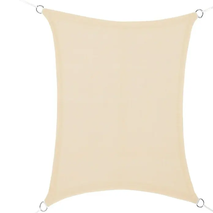 Faura Toldo vela PES - L x An: 6 x 4 m, Beige, Rectangular - Vela de sombra rectangular beige con anillas de montaje en las esquinas para uso exterior, que proporciona sombra y un elemento decorativo.