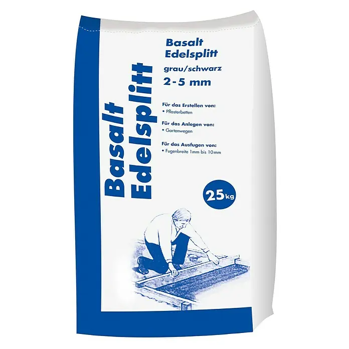Hamann Mercatus Edelsplitt - Anthrazit, Körnung: 2 mm - 5 mm, 25 kg - Sack Basalt Edelsplitt, grau/schwarz, 2-5mm, für Pflasterbetten und Gartenwege, 25kg.