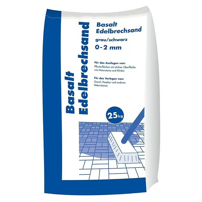 Hamann Mercatus Fugensand Edelbrechsand - Basalt, Körnung: 0 mm - 2 mm, 25 kg - 25kg Sack Basalt Edelbrechsand (grau/schwarz, 0-2mm) zum Verfugen von Pflasterflächen und Verlegen von Natursteinen.
