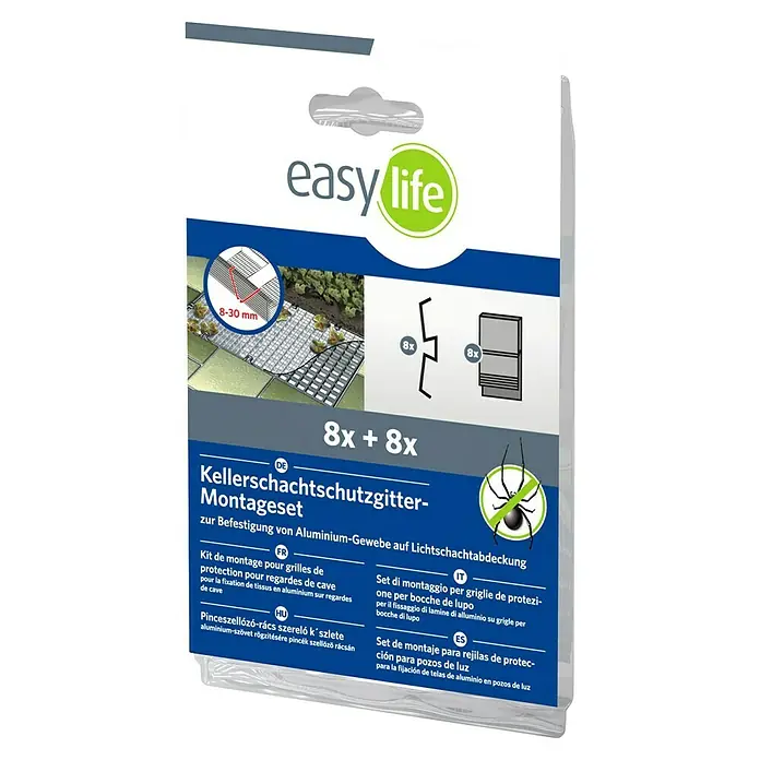 Easy Life Montage-Set - Kunststoff - Kellerfenster-Schutzgitter-Montageset von Easy Life zur Befestigung von Aluminiumgewebe an Lichtschachtabdeckungen.