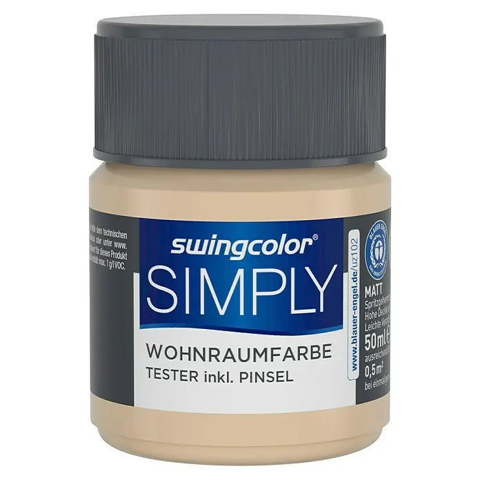 swingcolor Farbtester SIMPLY - Nr. 26, Matt, 50 ml - Dose Swingcolor Simply Wohnraumfarbe: Ein Farbtester inklusive Pinsel, ideal für die Wandgestaltung mit matter Oberfläche.